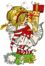 Cute girl with Christmas gifts embroidery design