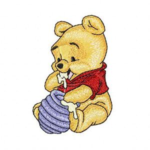 Baby Pooh with honey machine embroidery design