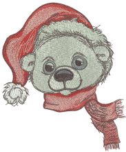 Polar bear in Santa hat embroidery design