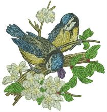 Blue tits on apple tree embroidery design