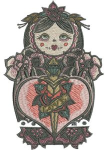 Black matryoshka embroidery design
