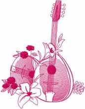 Mandolins and lilies one colored embroidery design