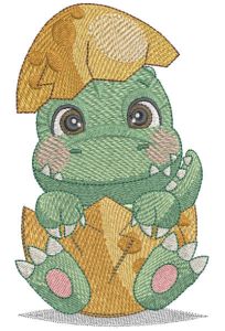 Newborn dinosaur in an egg embroidery design