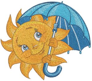 Smiling sun with umbrella embroidery design