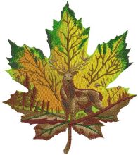 Horned deer on maple leaf embroidery design