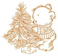 Bear decorating New Year tree 3 embroidery design