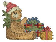 Teddy bear with Christmas gifts embroidery design