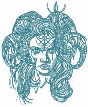Horny demon with pictograph on forehead 2 embroidery design