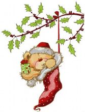 Teddy in Christmas sock embroidery design