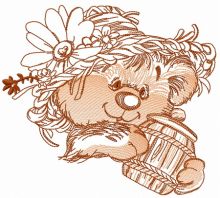 Rustic bear with honey pot 3 embroidery design