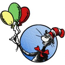 Dr. Seuss Cat in the Hat with Balloons embroidery design