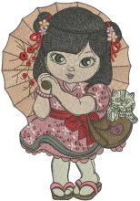 Oriental cute girl embroidery design