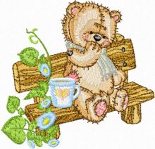Teddy Bear on the Bench in the Garden embroidery design