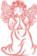 Praying angel girl with a wreath of roses embroidery design
