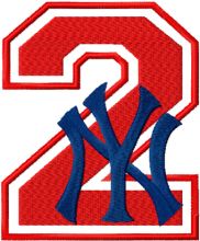 NY Yankees number two with logo embroidery design