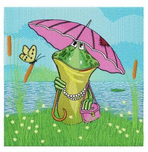 Mrs Frog embroidery design