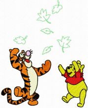 Winnie Pooh and Tigger playing embroidery design