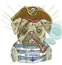 Pirate pug-dog embroidery design