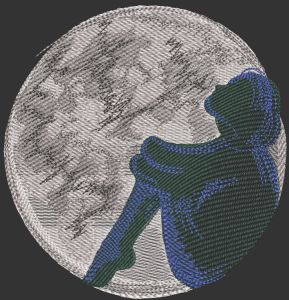 Girl against the moon embroidery design