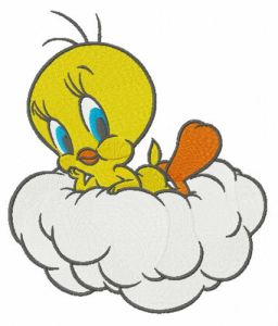 Tweety resting on cloud embroidery design