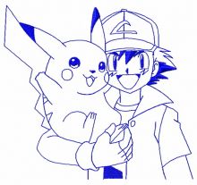 Pikachu with Ash Ketchum 2 embroidery design