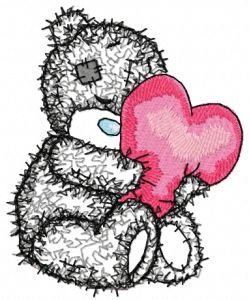 Teddy bear with a pillow in the form of heart applique embroidery design