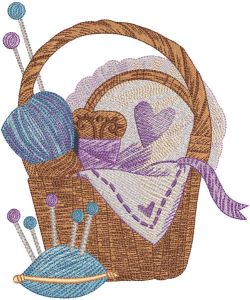 Knitting basket and needle cushion embroidery design
