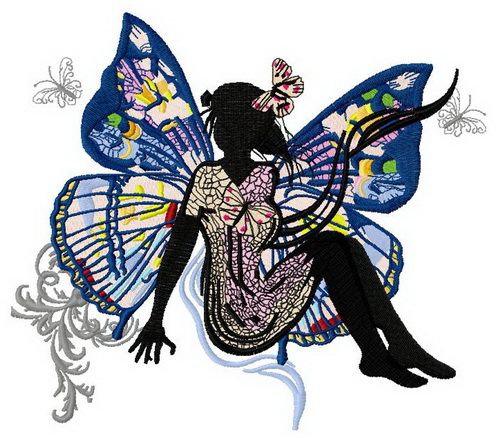 Lady butterfly machine embroidery design