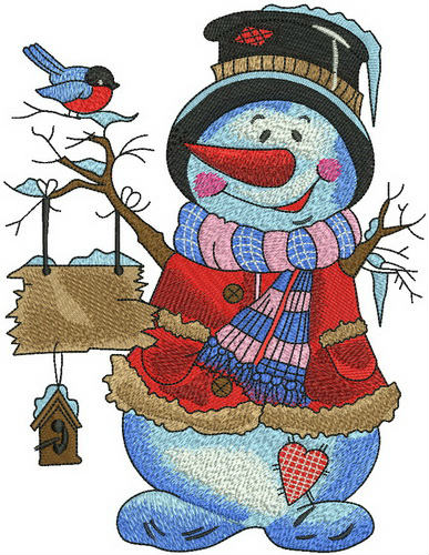Mini Snowman on Sled Machine Embroidery Design 
