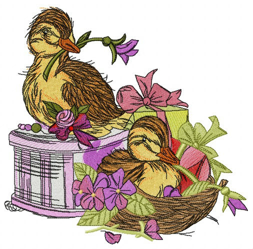 Birds and Basket Embroidery Design Machine Embroidery