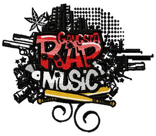 Rap music machine embroidery design