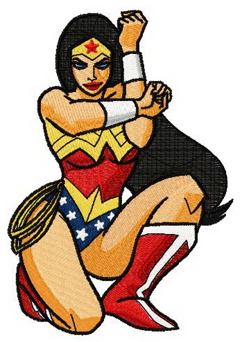 Wonder woman Embroidered Applique Patch Red or Black Thread Red Background 