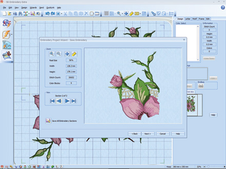 5D machine embroidery software screen