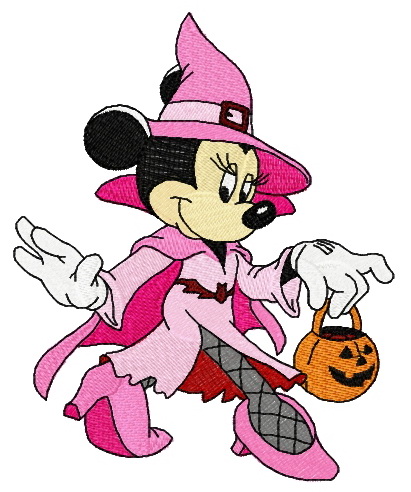 Minnie in witch costume embroidery design
