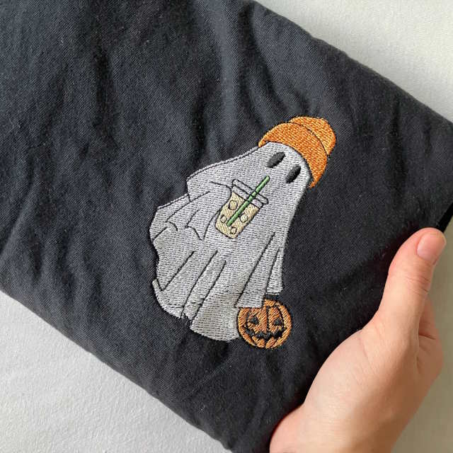 Ghost with Iced Coffee embroidery design