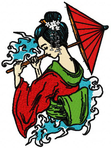 Sad Geisha Embroidery Design