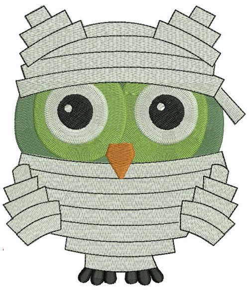 Owl in mummy costume embroidery design