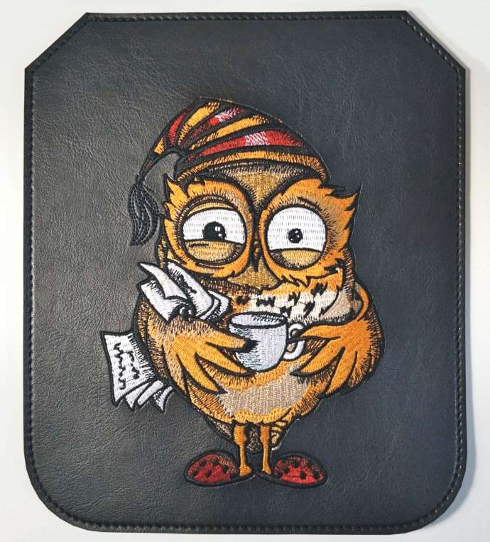 Leather placemate with cute smart owl embroidery design