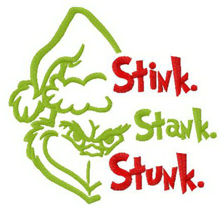 Stinky Grinch embroidery design.