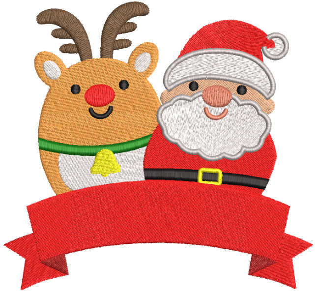 Deer Santa red ribbon embroidery design