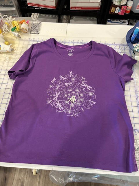 Shirt with Night dragonflies dandelion machine embroidery design