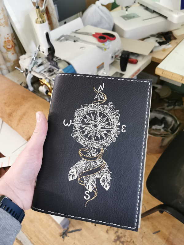 Embroidered leather cover for diary