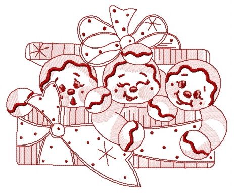 Gingerbread trio 2 machine embroidery design