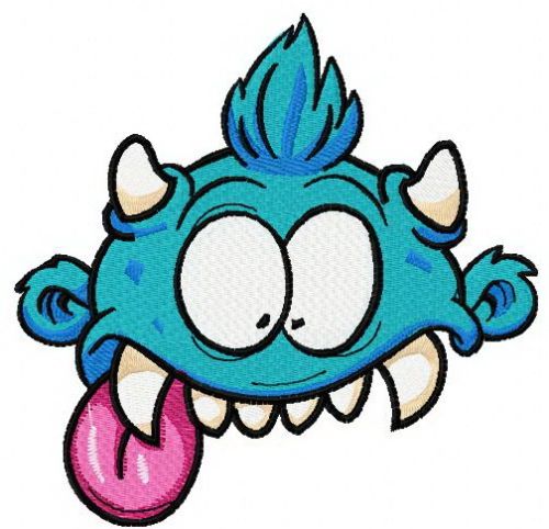 Blue horny monster machine embroidery design