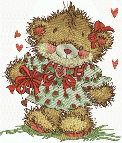 Cute bear girl machine embroidery design   