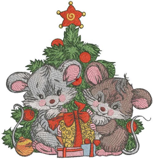 Christmas mice with gifts embroidery design