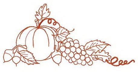 Pumpkin, grapes and nuts machine embroidery design