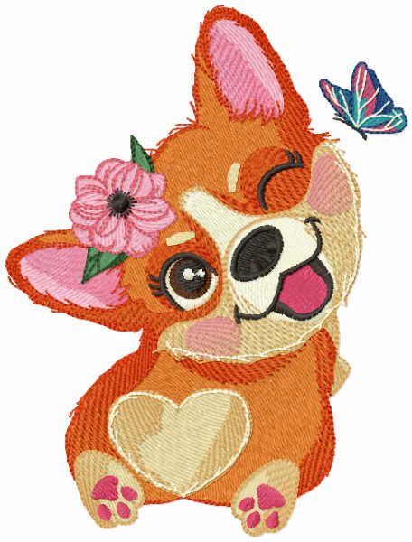 Best time for corgi embroidery design