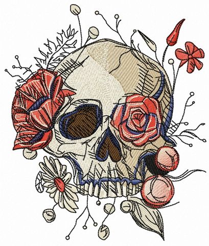 Skull overgrown with flowers 2 machine embroidery design