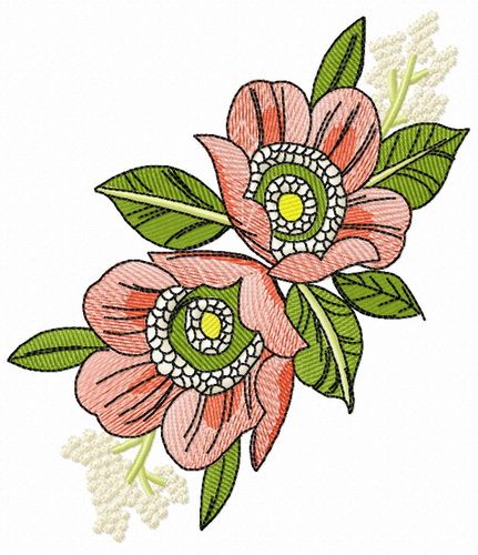 Dog-rose flowers machine embroidery design